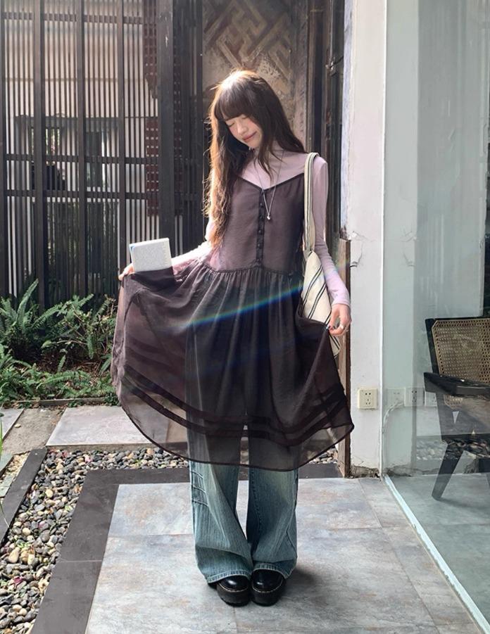 RAINY 레이어드 시스루 스파게티 스트랩 원피스 (2color)