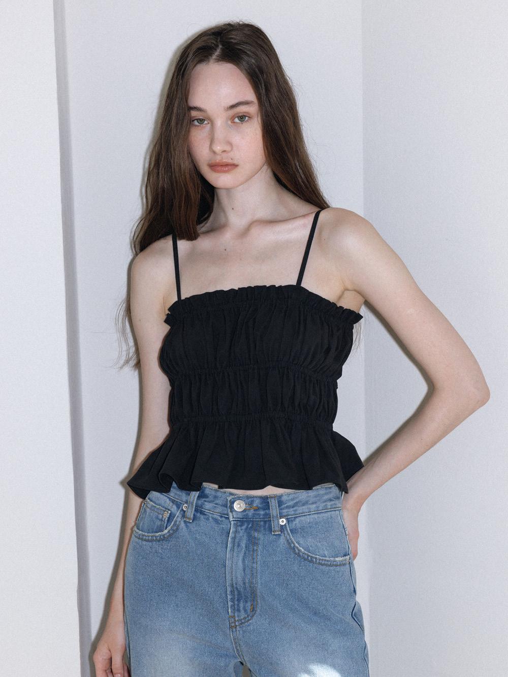 SHIRRING BACKLESS SLEEVELESS TOP, BLACK