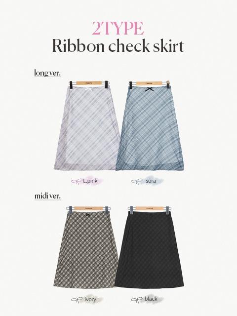 마이온샵 [2type/레이어드] 톡톡 쉬폰 체크 스커트 (44~55) (시스루스커트-미디스커트-리본스커트-플레어스커트-A라인스커트-여리핏스커트-러블리룩-빈티지룩-레이어드스커트-개강룩)