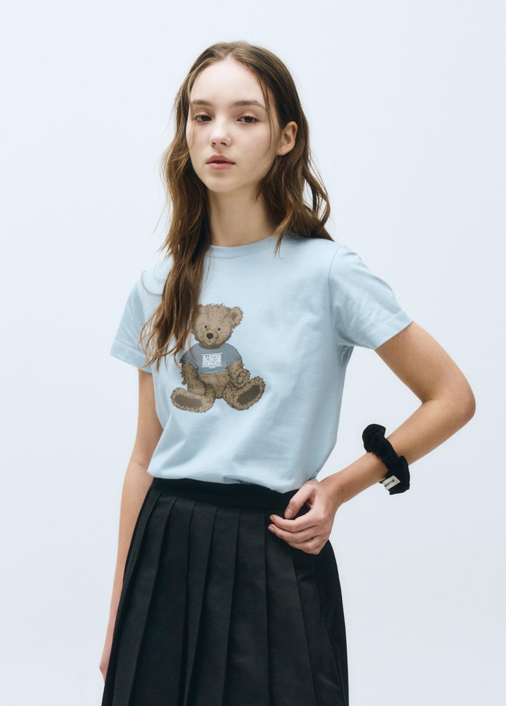 W DOODLE BEAR TEE ice blue