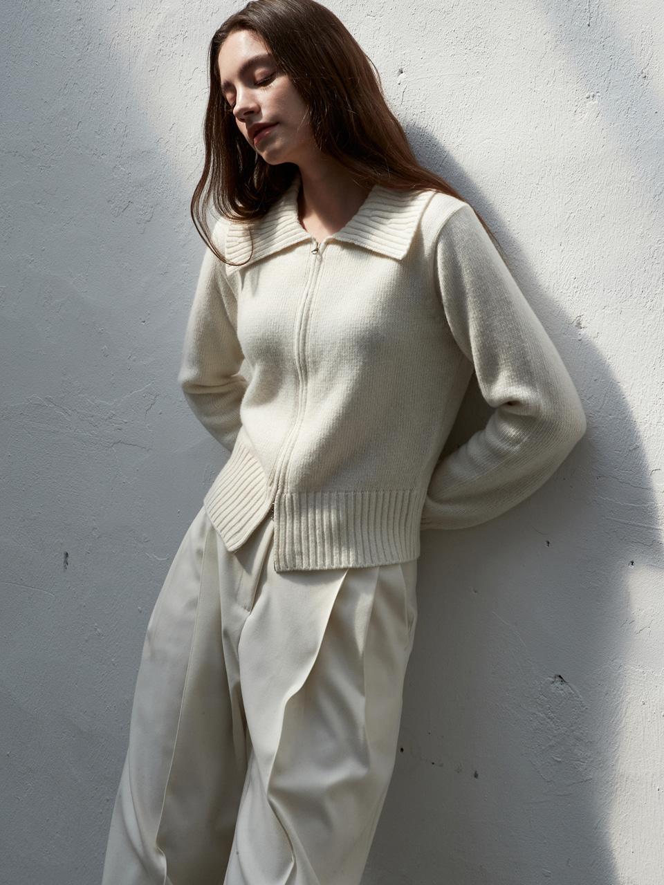 AD016 merino wool collar 2way zip-up knit (ivory)