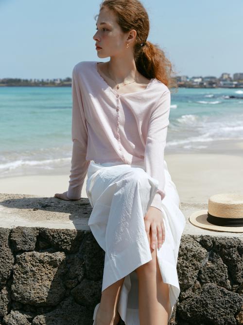 PEGGY chemical knit cardigan sleeveless set_PINK