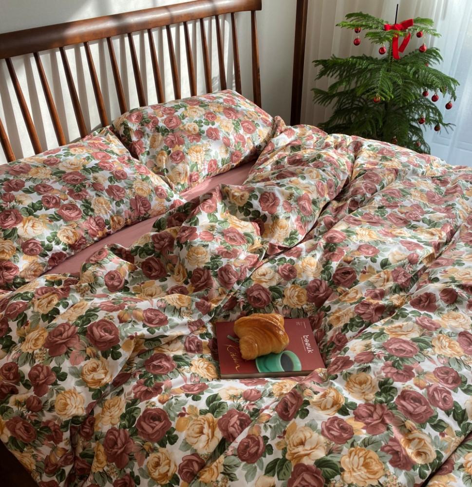 빈티지 꽃무늬 이불 커버 세트 / 엔틱 로즈 꽃이불 플라워 바스락 순면 침구 커버