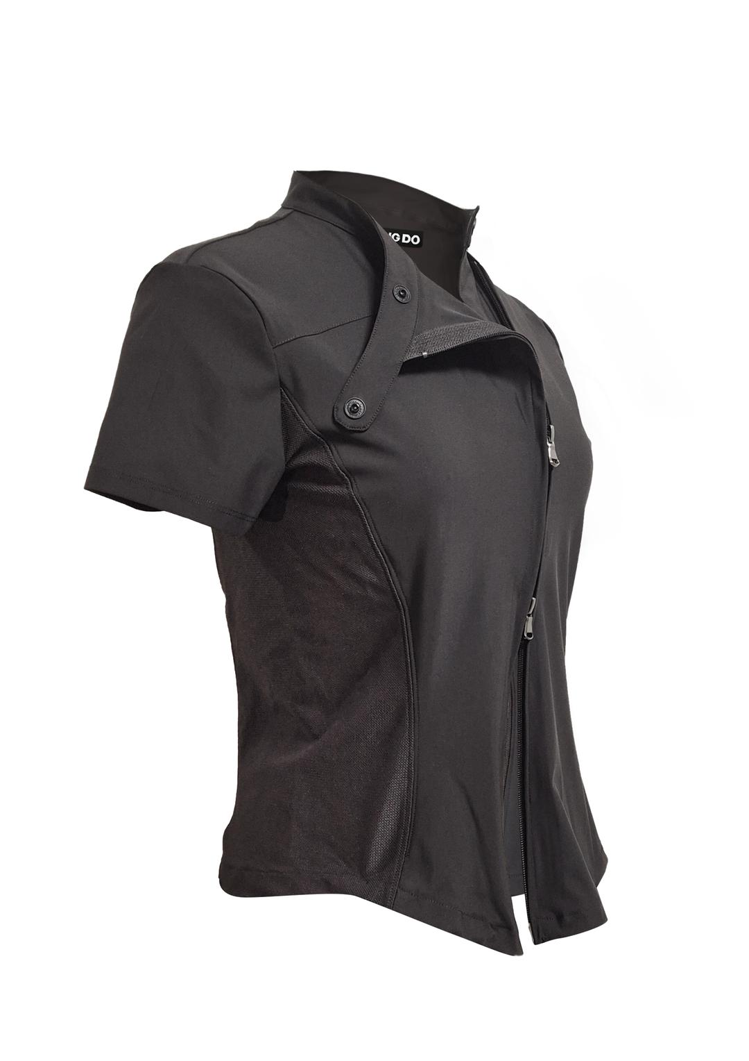 CURVED ZIP-UP SHIRT . DARK BROWN