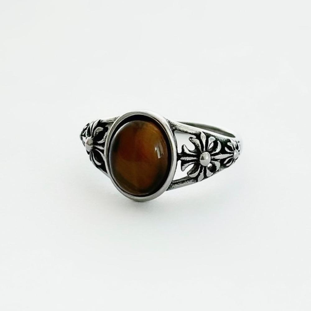 Bean gemstone cross ring