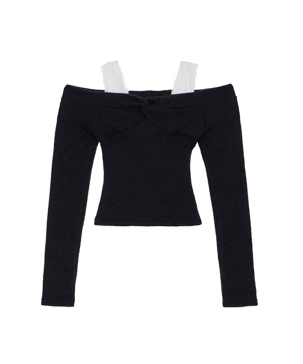 Twist Off Shoulder Long Sleeve [Black]