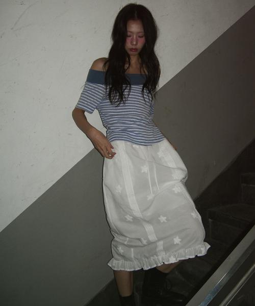 Star Frill Long Skirt White