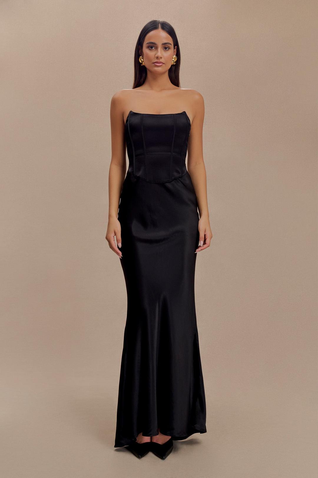 Harlow Satin Strapless Maxi Dress - Black - XXS