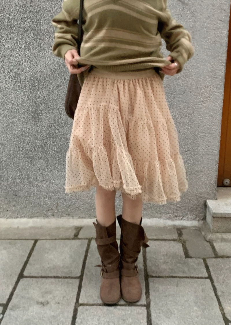 로브씨엘 [ vintage dot 🍥 ] 레잔느 도트 레이어드 캉캉 SK