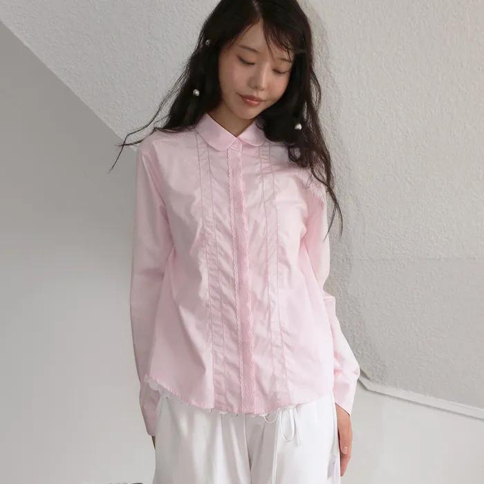 ROUND COLLAR LACE SHIRT PINK