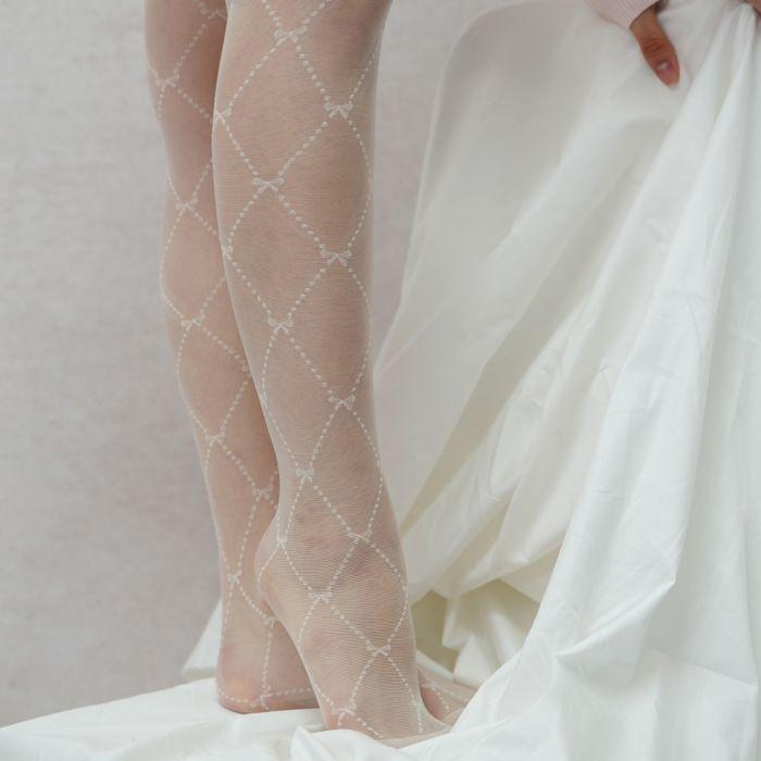 ribbon dia dot pattern tights (ivory)
