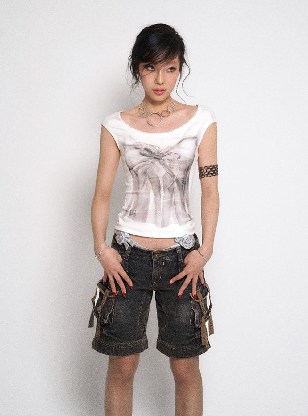Corset Print Rhinestone Print Top