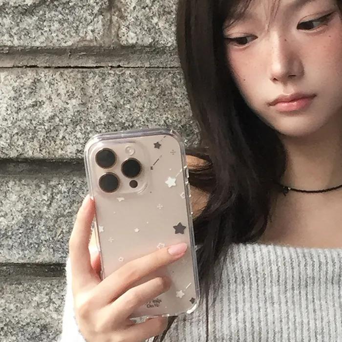 [신지모루X모디무드] (기본/맥세이프) Y2K 날개 별 감성 선물 전기종 아이폰 갤럭시 디자인 케이스 투명 핸드폰 17 16 S25 프로 미니 [미드나잇스타]