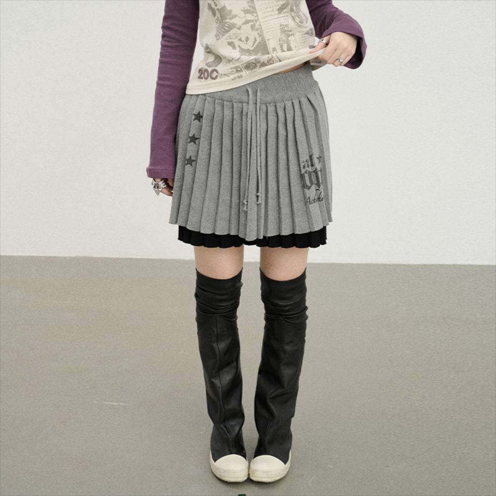 Achihara 스프링 키스미 니트 플리츠 스커트 2color