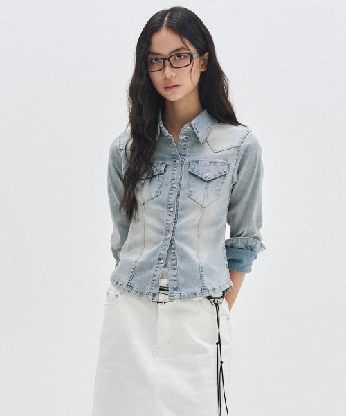 Western Slim Denim Shirts DCWSH003LIGHTBLUE