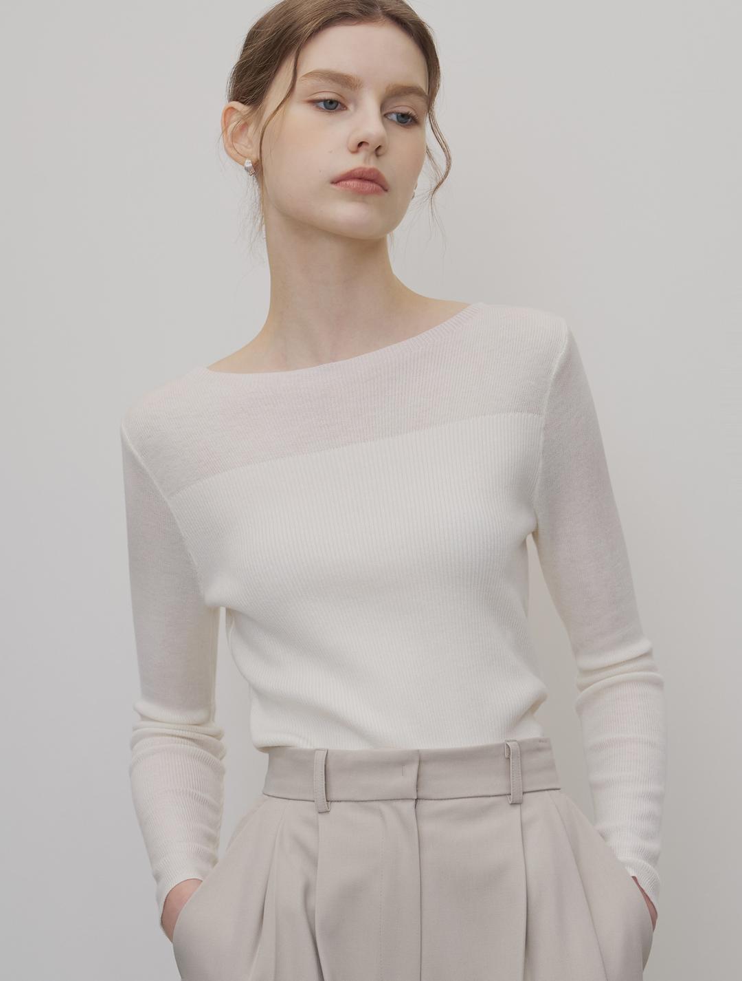 [3.31 예약발송] 모엔 블록 보트넥 니트 - 아이보리