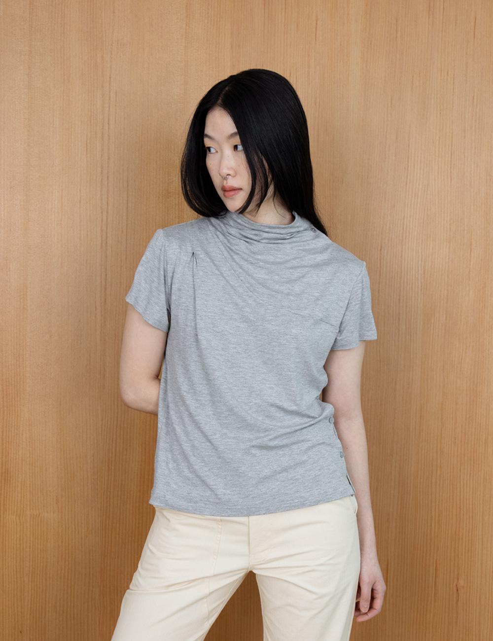 Button Drape Jersey in Melange Grey