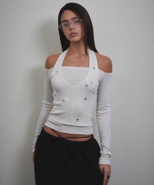 Eyelet Halter Long Sleeve (IVORY)
