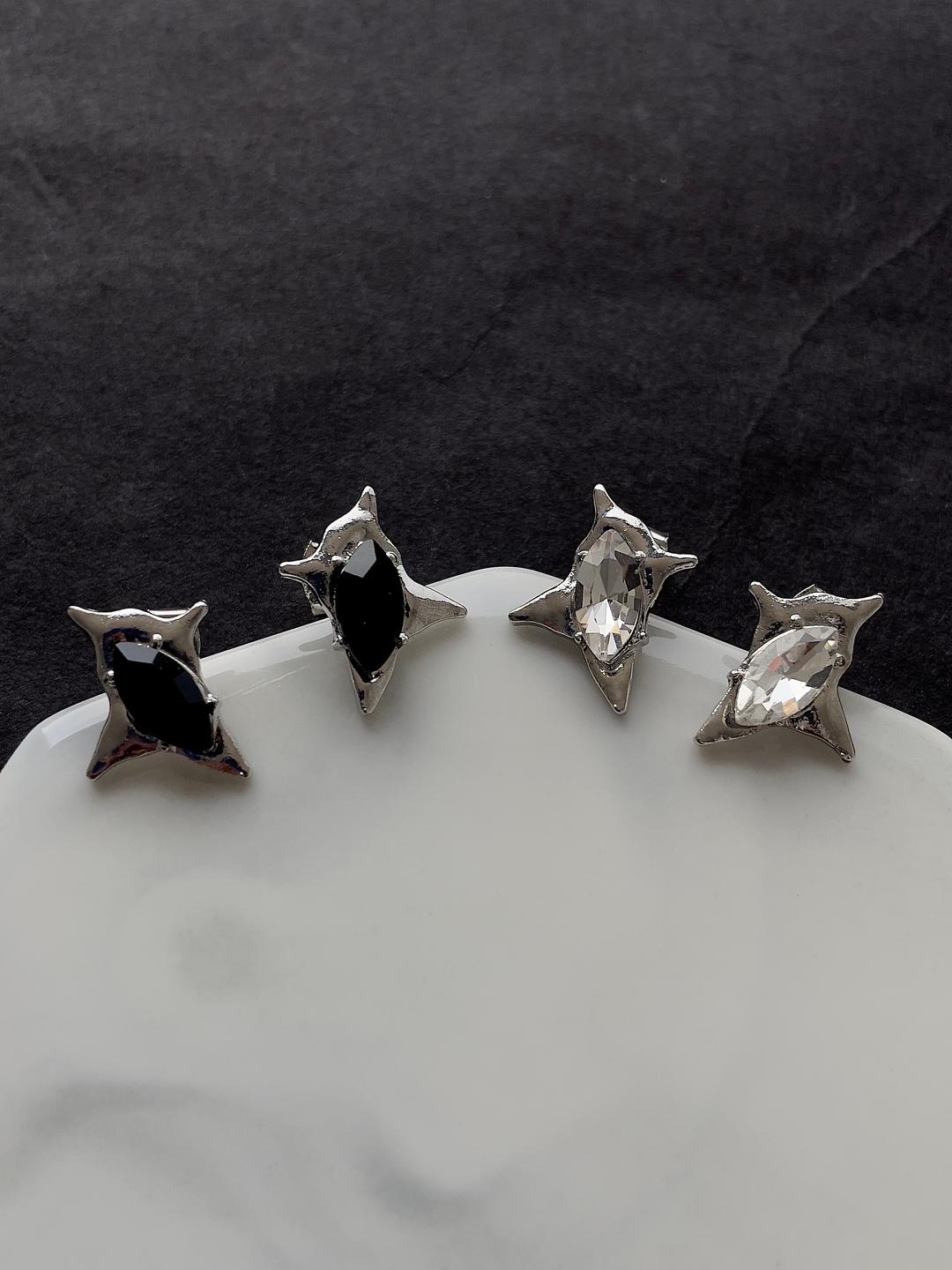 아이스 크리스탈 블랙 큐빅 귀걸이 유니크 레이어드 귀걸이 오김