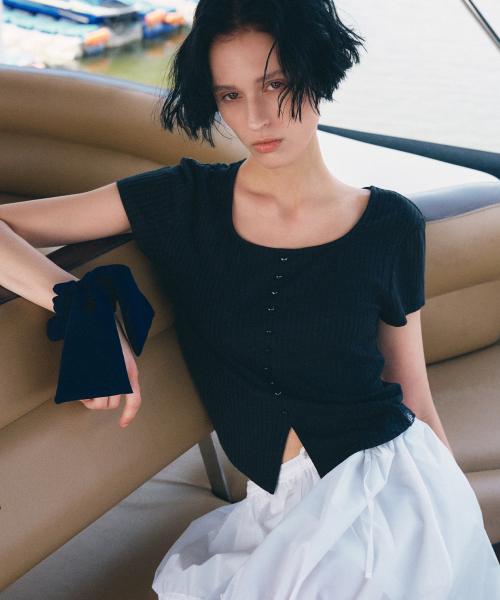 골지 스퀘어넥 반팔 티셔츠_3COLORS