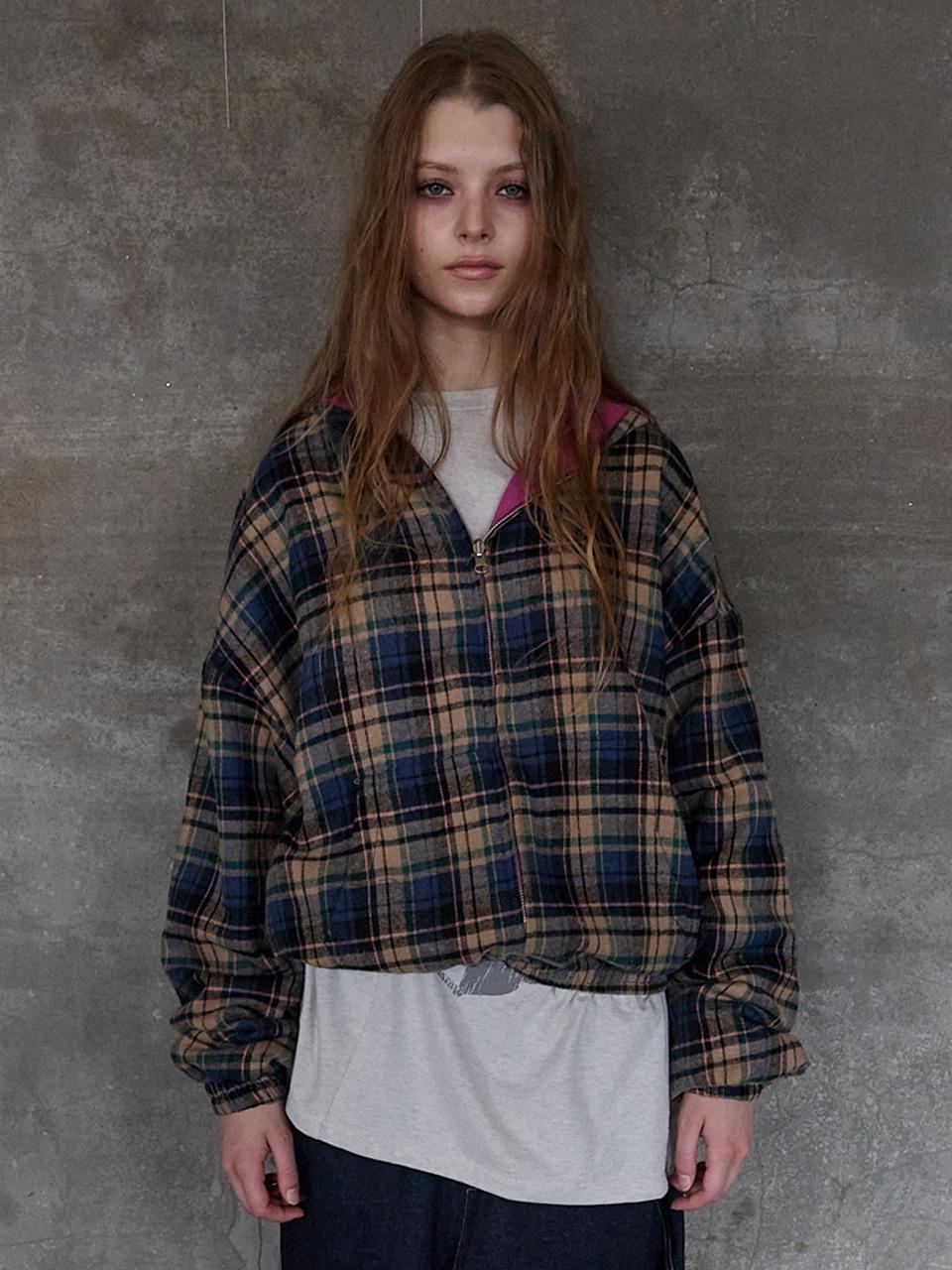 CHECK HOODIE ZIP UP BLUEBERRY