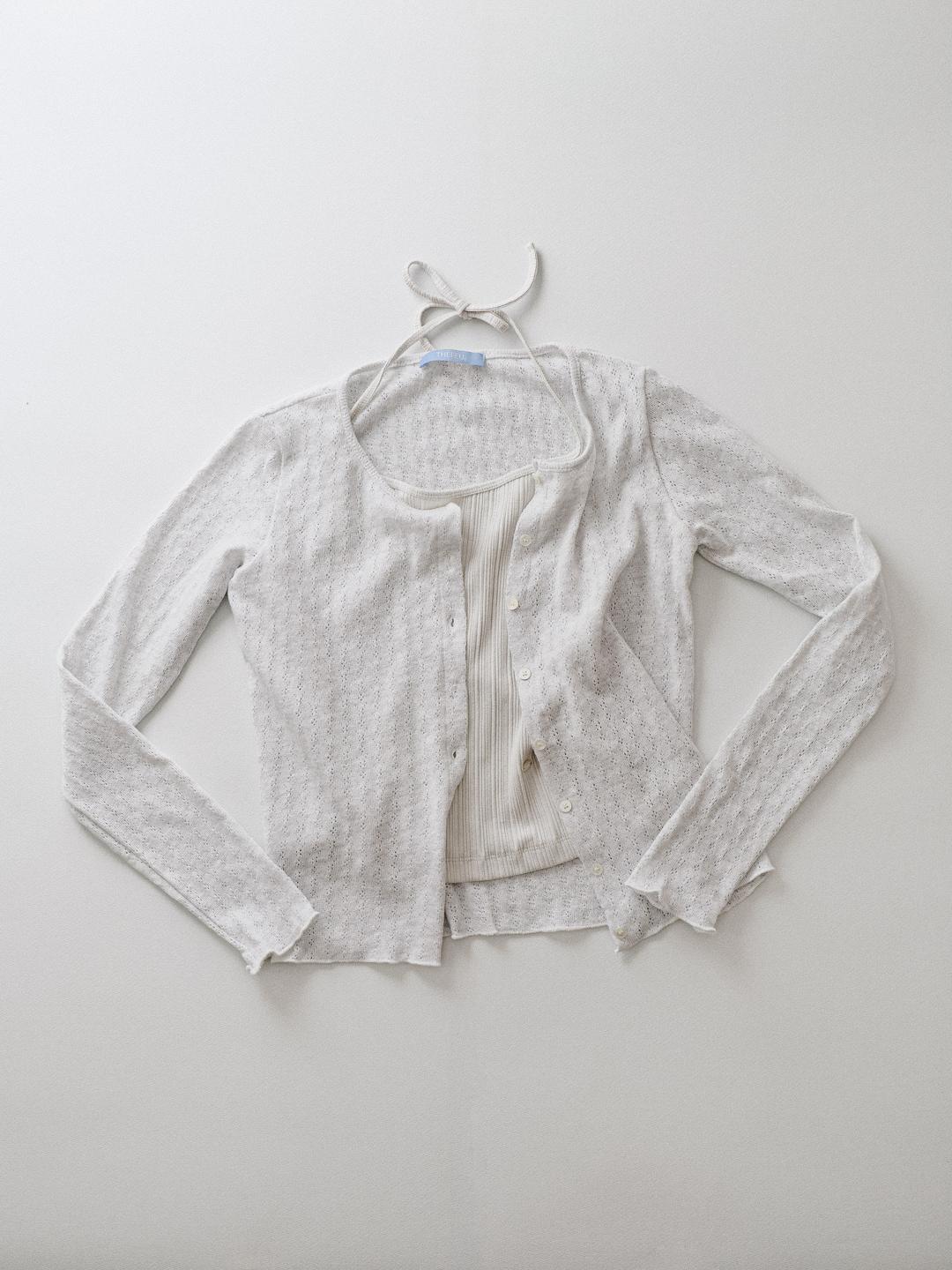 Jacquard round cardigan ( light gray )