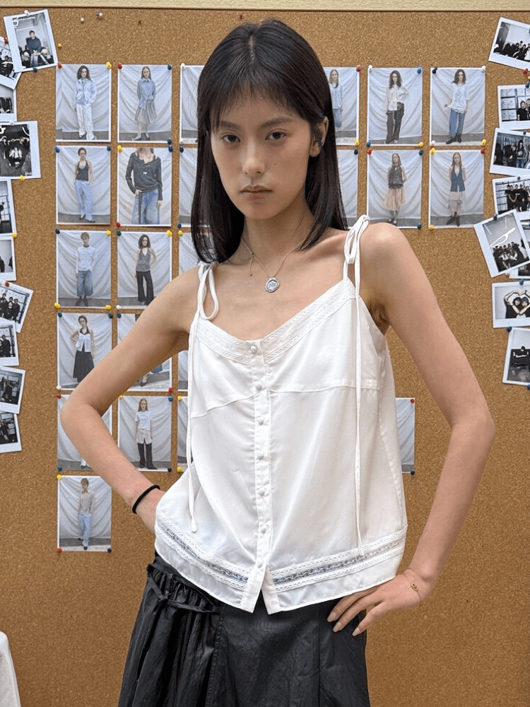 NEVERSEEZ Ruffled lace camisole