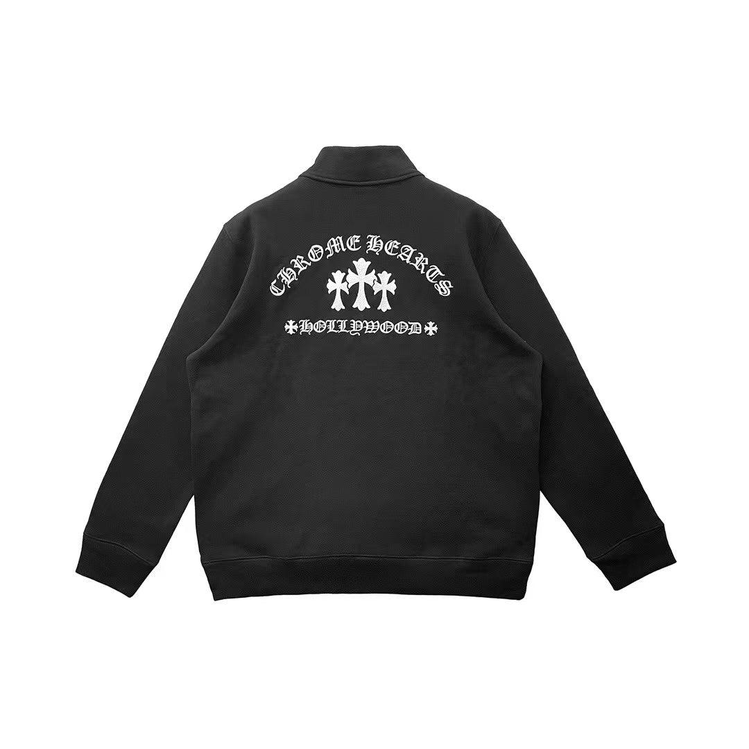 Chrome Hearts Triple Cross Embroidered Half Zip Hoddie - M