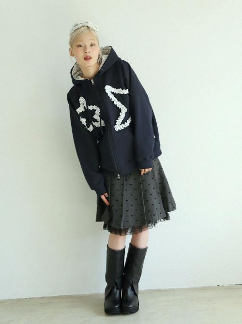 플라워 스타 후드 집업(네이비)