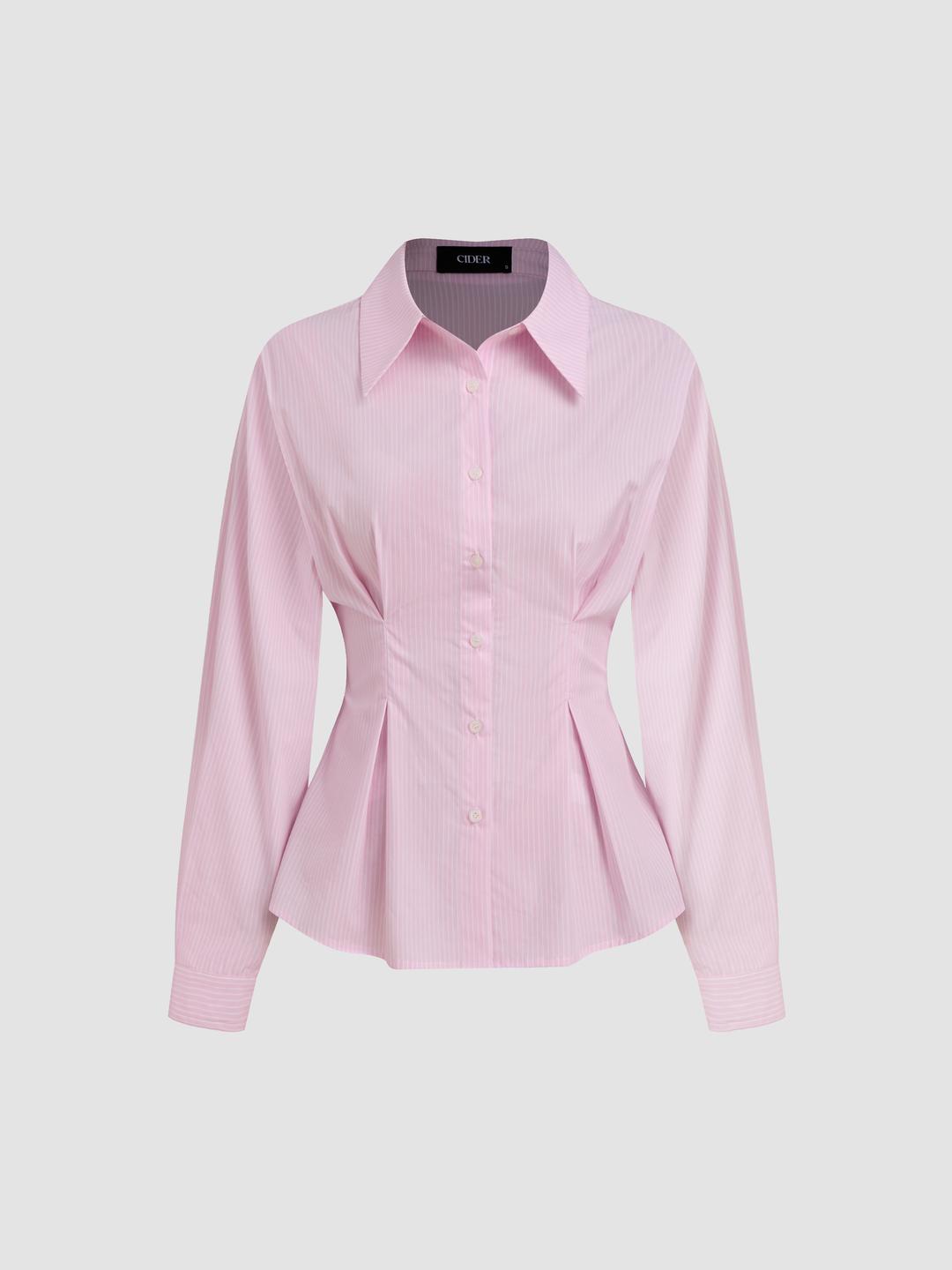 100% Cotton Polo Stripe Waist-cinching Shirt