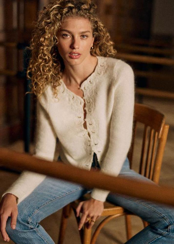 세잔느 sézane Ysaline 자수 칼라 울 & 키드 모헤어 가디건 2XS~4XL 에크루