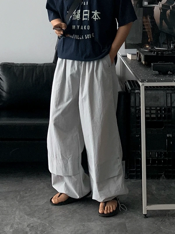 [바람막이 추가할인] 리벳 나일론 씬턱 와이드 팬츠 -2color