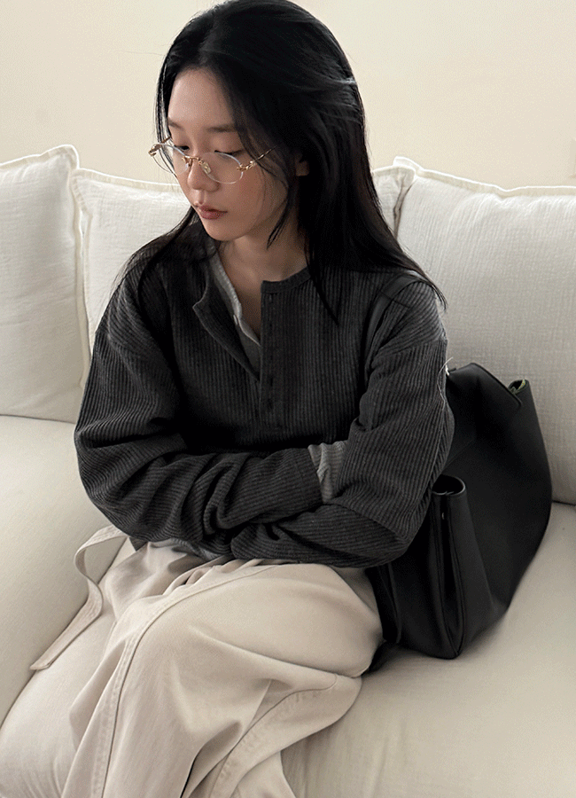 유이니 [Spring🎀/레이어드 추가할인] Heigle waffle button top (6color)