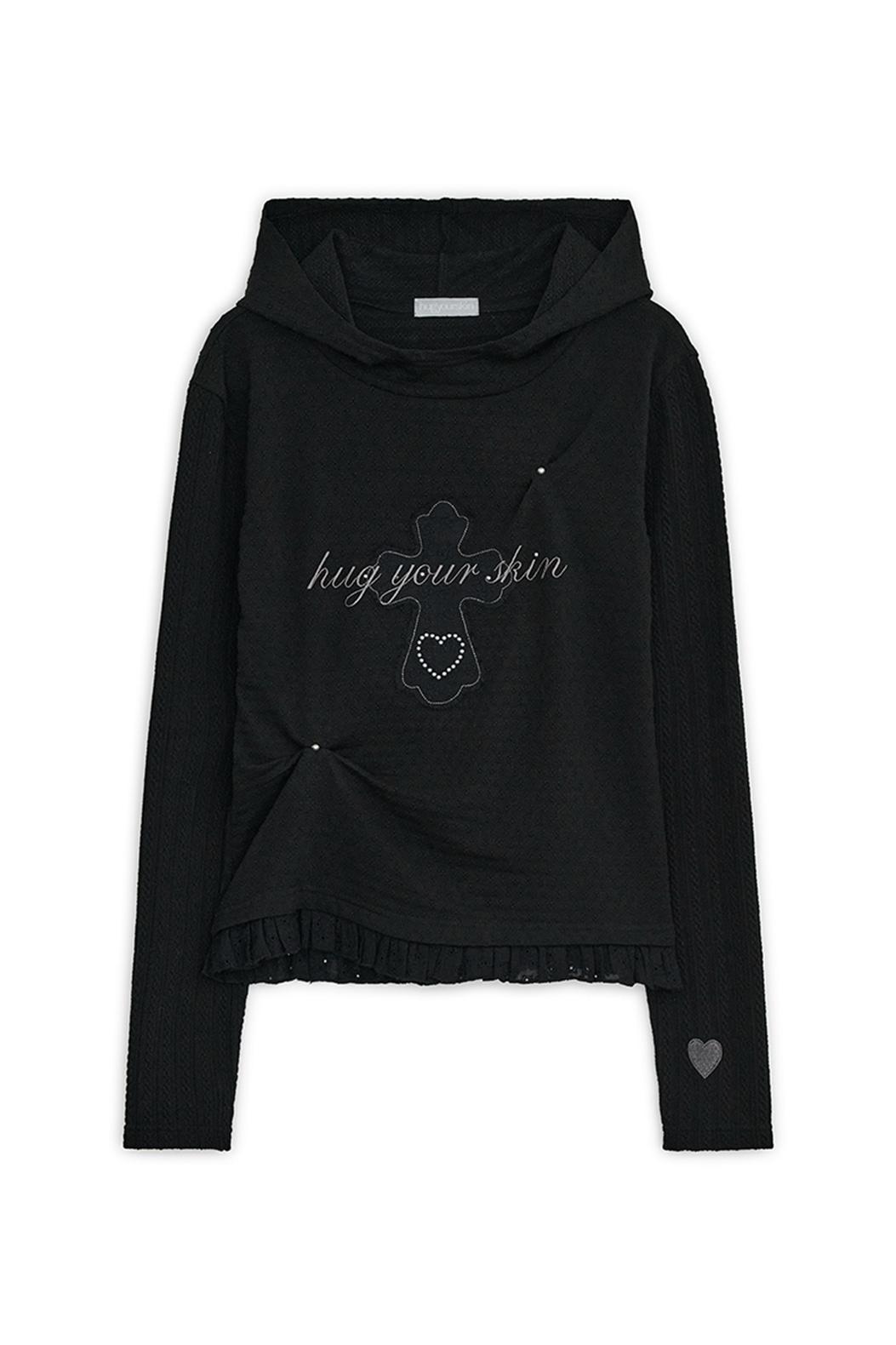 Lace cross patch hoodie (Black)