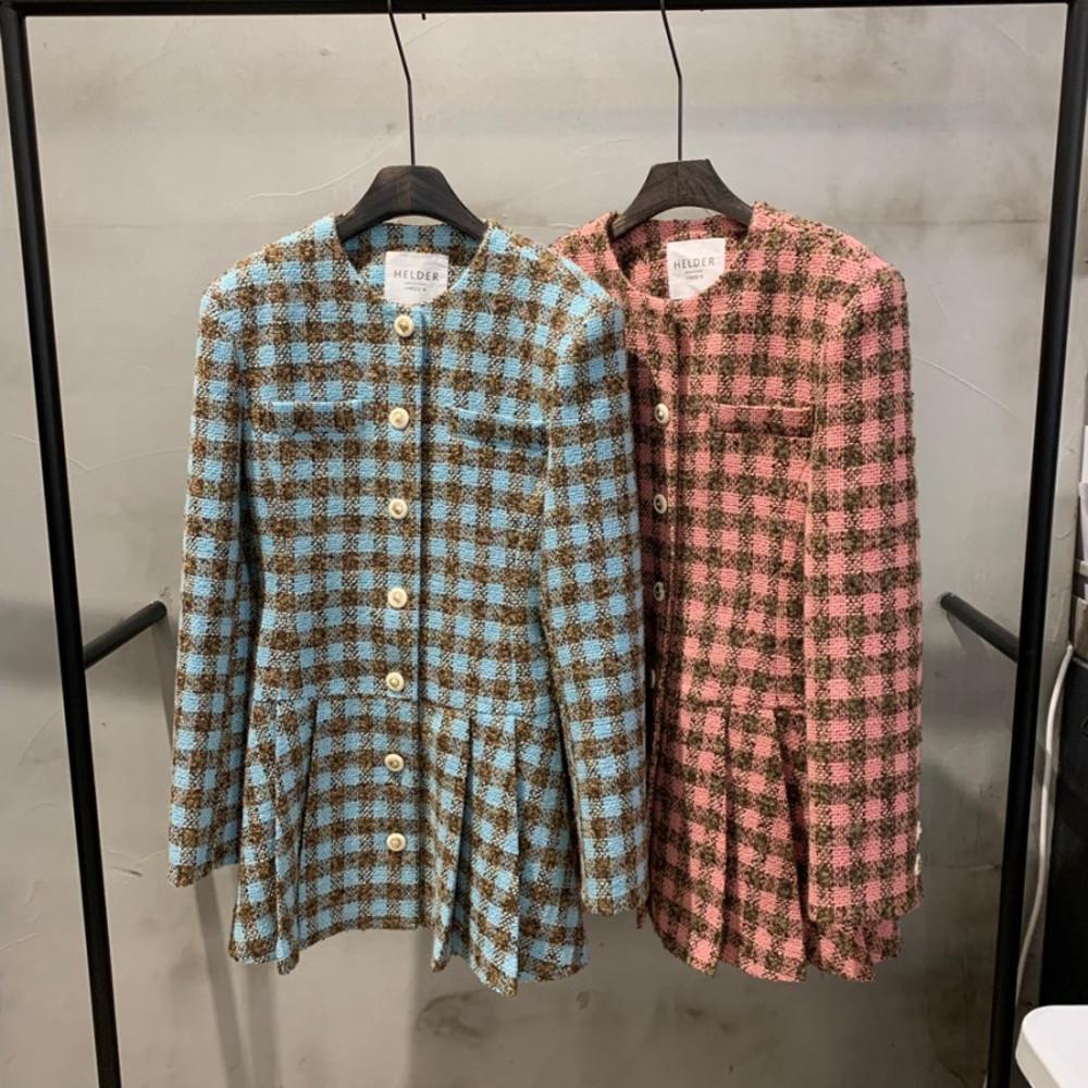 헬더 트위드체크주름원피스 2color 플리츠 a라인 미니ops