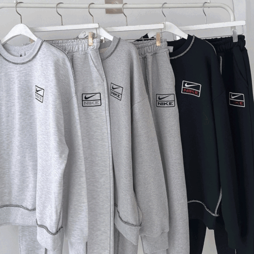 N 로크 스티치 맨투맨 조거팬츠 트레이닝 세트