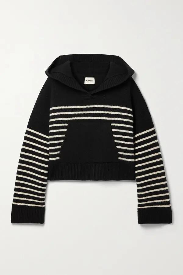 Cruz Striped Cashmere Hoodie - Black