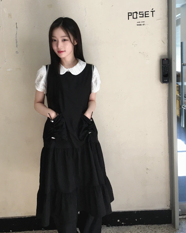 [국내생산🤍/🖤사계절템] 크론 나일론 도트 포켓 롱 ops