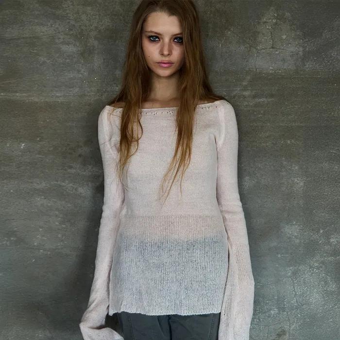 Flare Line Mohair Knit Soft Pink