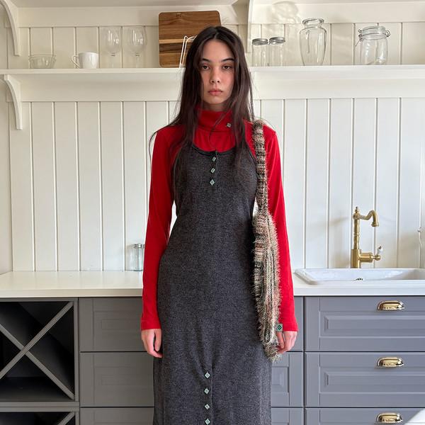 BUTTON HALTER NECK DRESS / charcoal