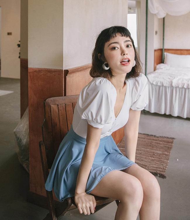 클로디 워터파크 해수욕장 뉴트로 퍼프 원피스 수영복