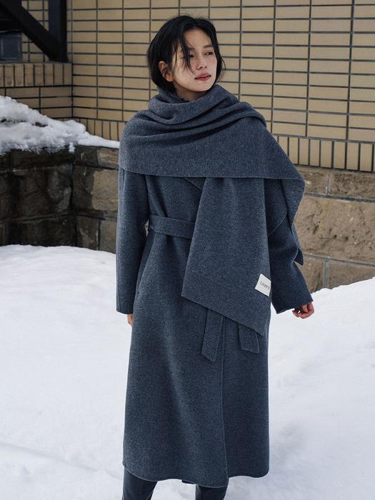 High Neck Long Handmade Coat[LMBEWI23CT703]-Charcoal