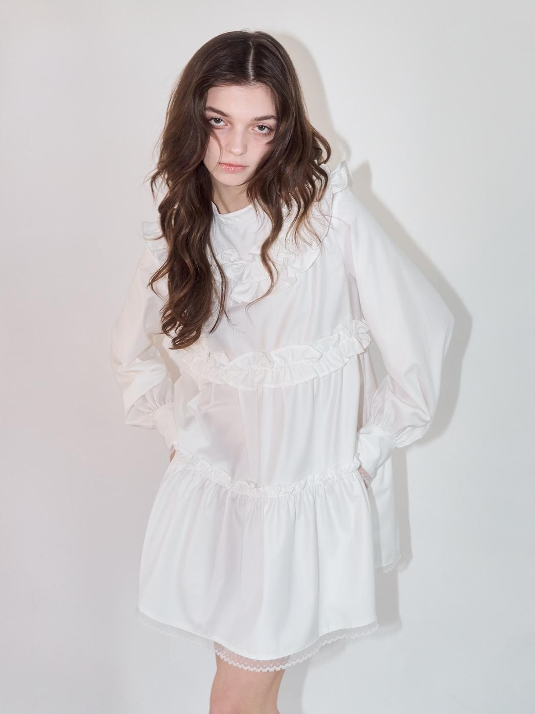 GIRLY FRILL OP -WHITE- | mieya mieya