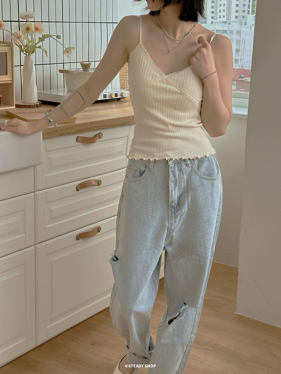 스테디 [보들보들/인기재진행] 셀리 골지 민소매 레이스나시 (3colors) 직진