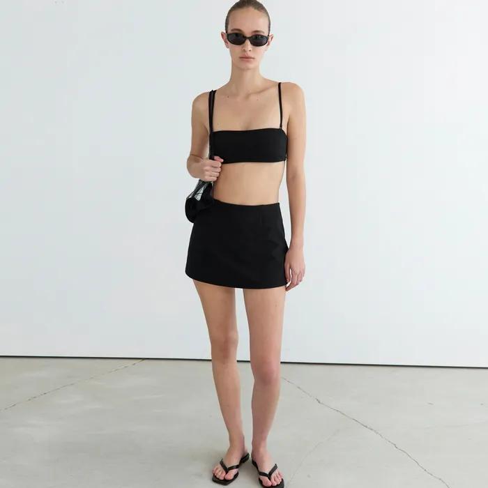 [사은품] Ribbed Bandeau Bikini Set (Black, Blue)