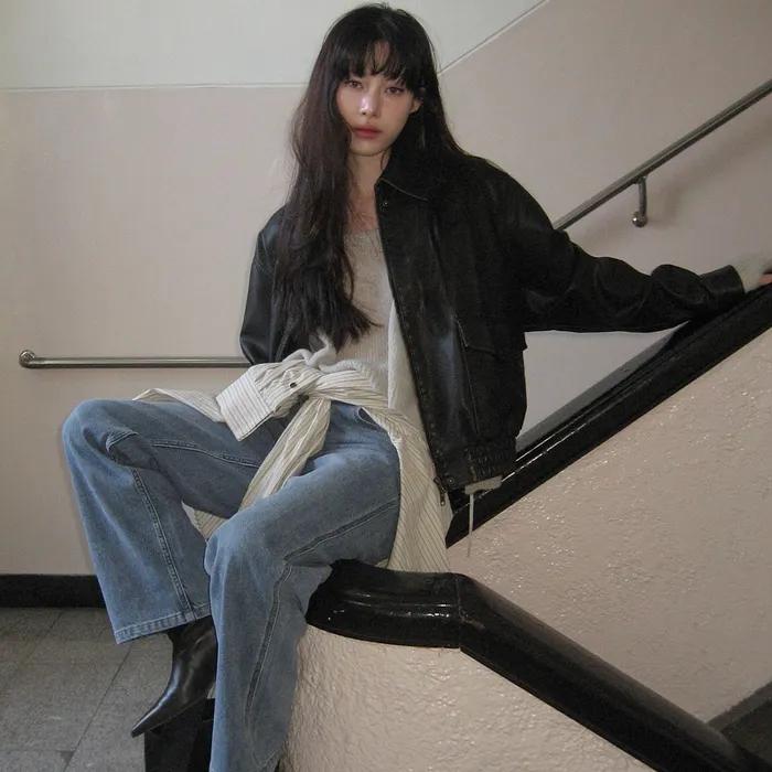 [유하 착용/9차 REORDER] WASHED LEATHER BOMBER JUMPER [DARK BROWN]