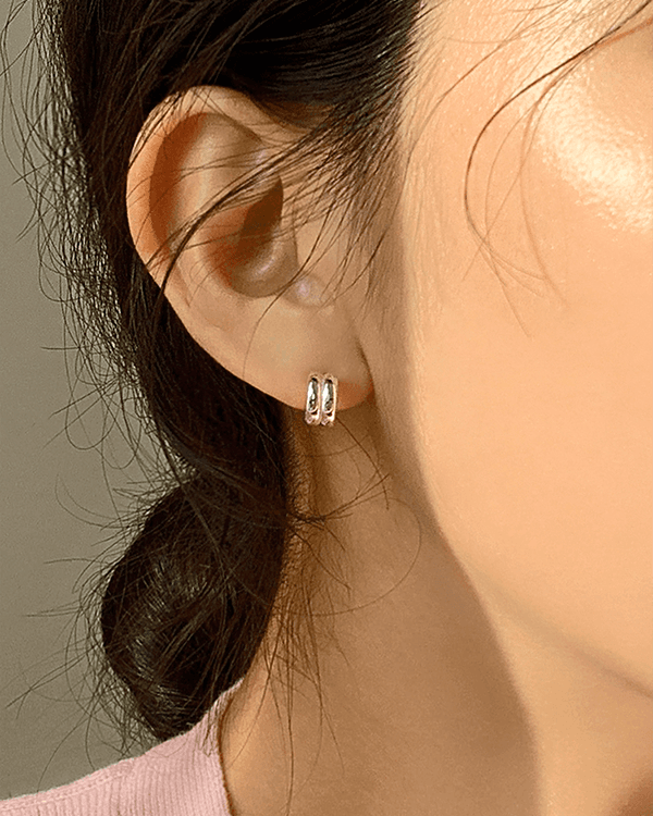 [무배] 실버925 심플 미니 두줄 커브 링 귀걸이