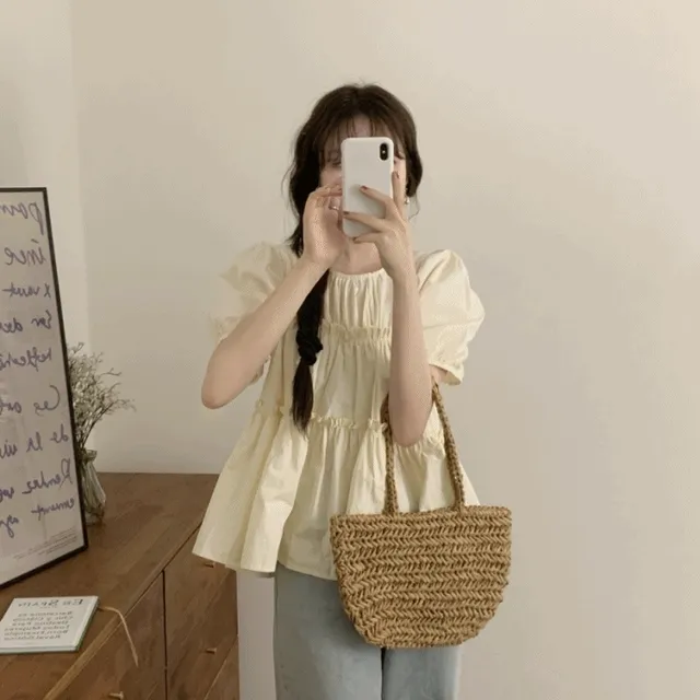 이닝 라운드 셔링 캉캉 블라우스(2color)