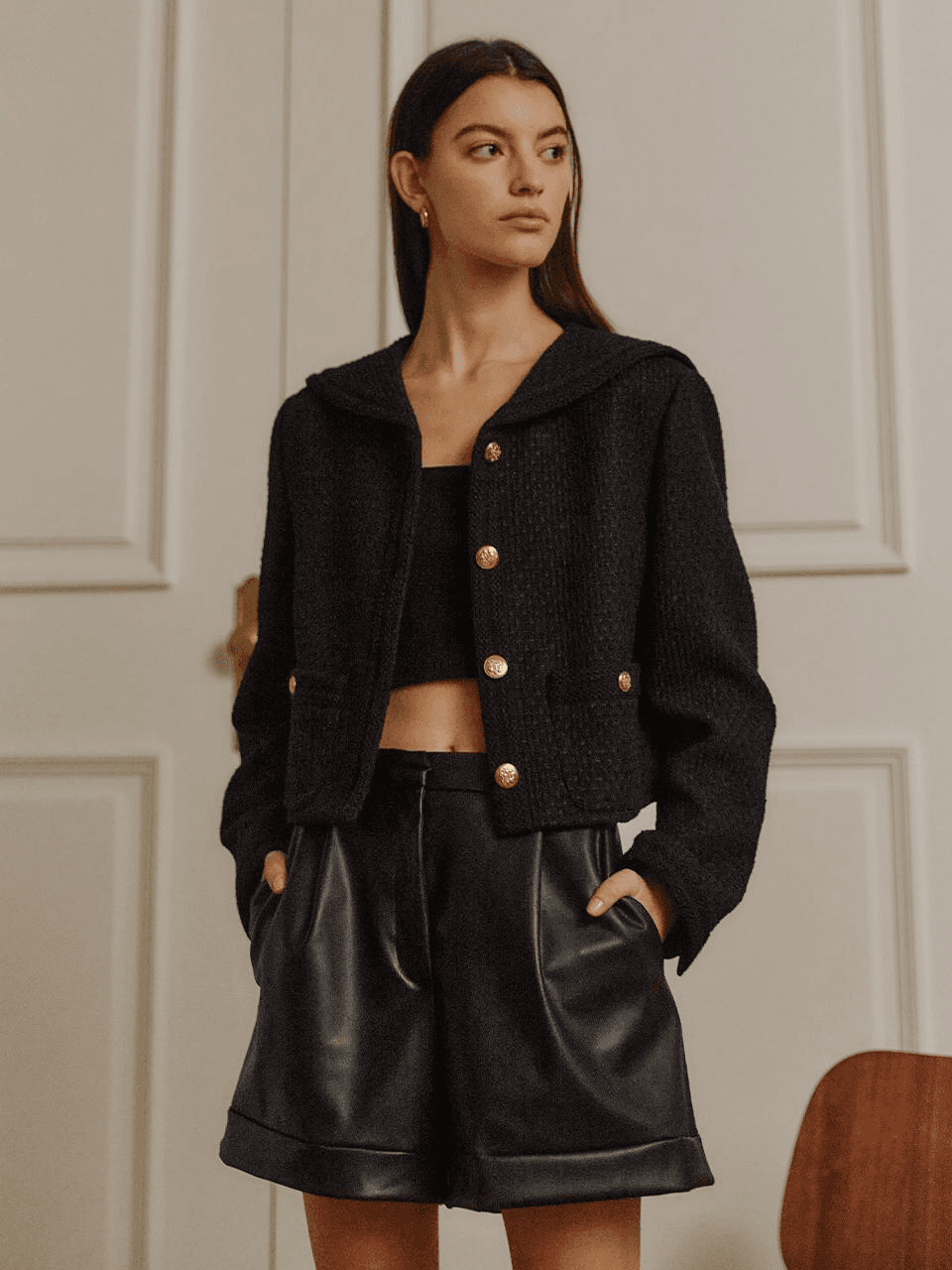 Sailor Tweed Crop Jacket Black Tea