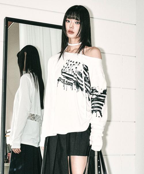 GRAFFITI FLAG LS TEE WHITE